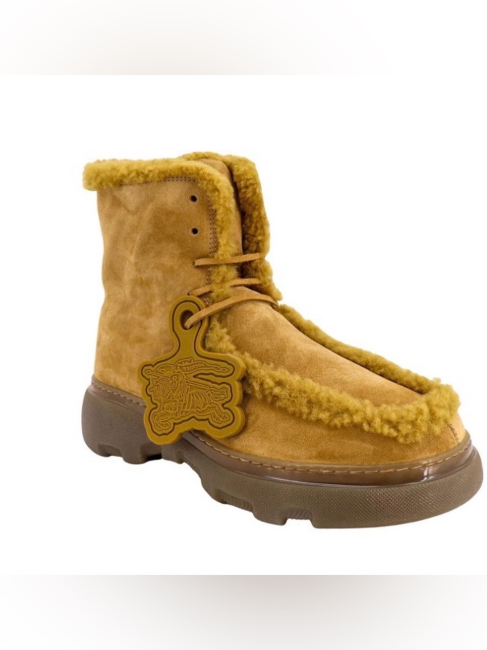 Burberry Creeper Shearling-Trim Ankle Boots. Size 10B. Brand New. $1550. Camel